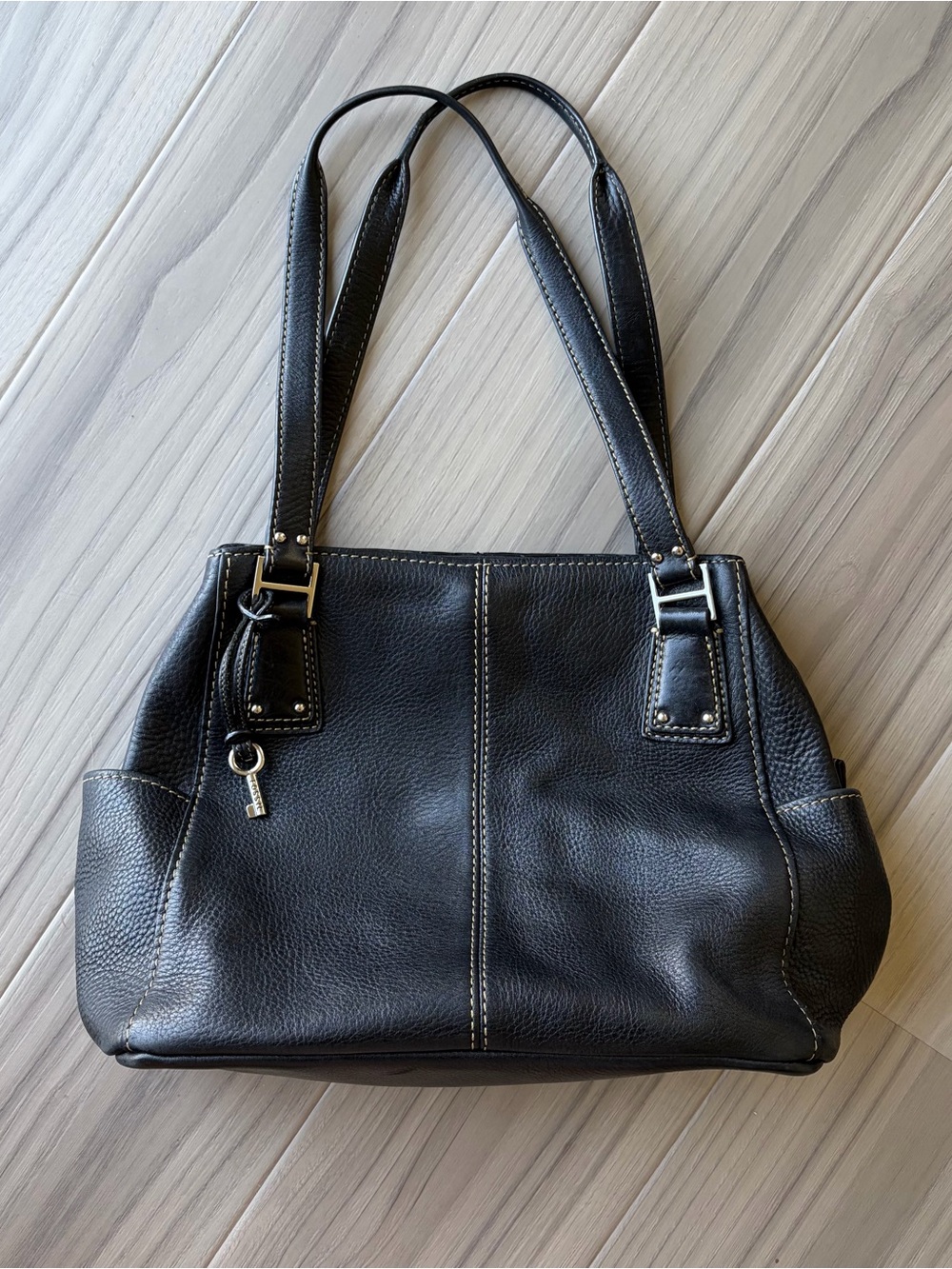 Fossil Classic Black Leather Tote Shoulder Bag